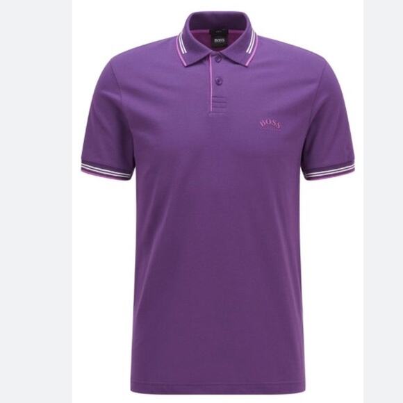 Hugo Boss Black Label Paul Curved Slim Fit Short Sleeve Polo Mens M in Purple - Picture 1 of 12